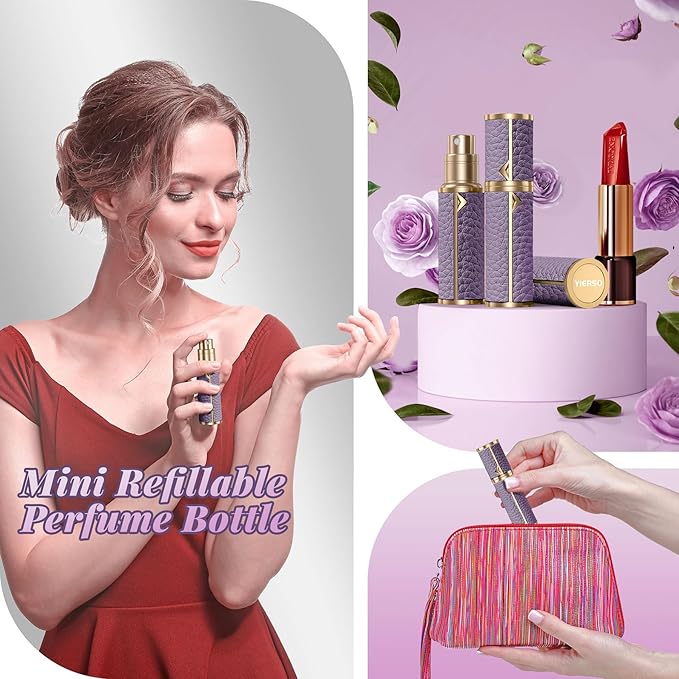 Perfume Travel Refillable Bottle,Genuine Leather Bottom-Filling Fragrances Perfume Atomizer,Mini Cologne Dispenser,Portable Sprayer Pocket Size for Cruise Car Trip Purse Gift 5ml (Purple)-Velvo Beauty