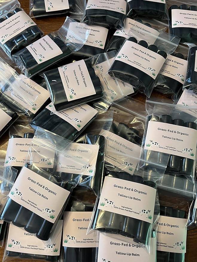 Beef Tallow Lip Balm 100% Grass Fed & Organic, Animal Based Skincare, Carnivore Beauty, Natural Hydrating (4 Pack), Black-Velvo Beauty