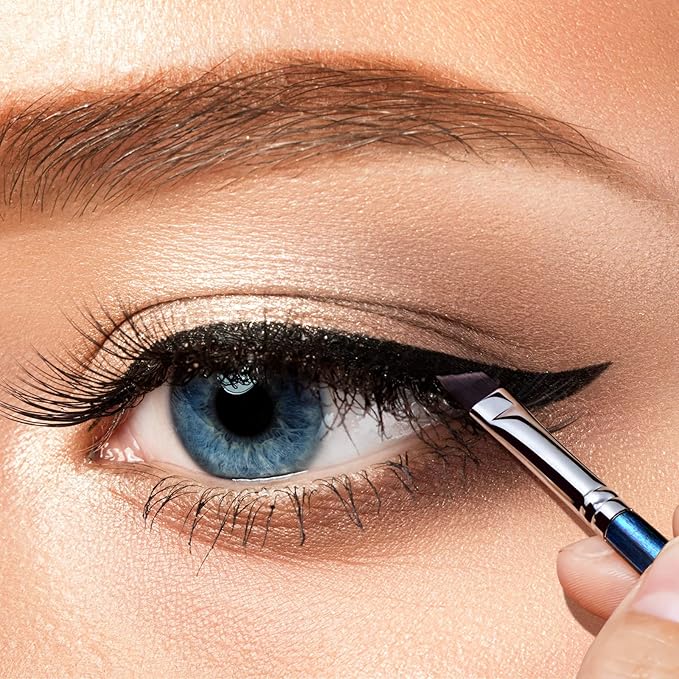 Eyeliner Brush Fine Angled - PRO Precision Gel Eye Liner Makeup Brush -Ultra Thin Slanted Flat Angle - Premium Cruelty Free Synthetic Bristles (E835 Blue)-Velvo Beauty
