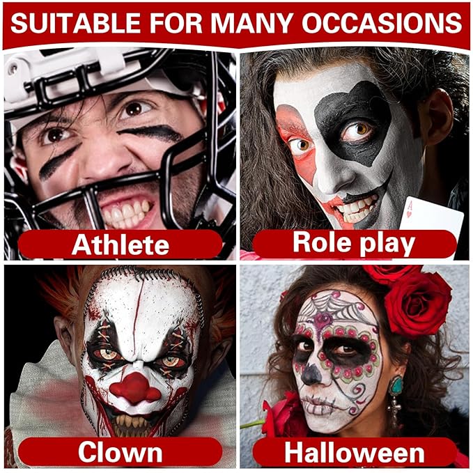 3 Colors Black White Red Face Body Paint Clown Makeup Palette Professional Face Paint for Halloween Cosplay Sfx Joker Zombie Vampire Makeup-Velvo Beauty