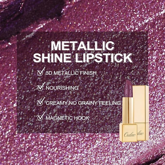 Oulac Purple Lipstick for Women with Metallic 3D Shine Lightweight Hydrating Formula, High Impact Lip Color, Vegan & Gluten Free Beauty, Full Coverage Lip Makeup, Virtual Violet(22)-Velvo Beauty