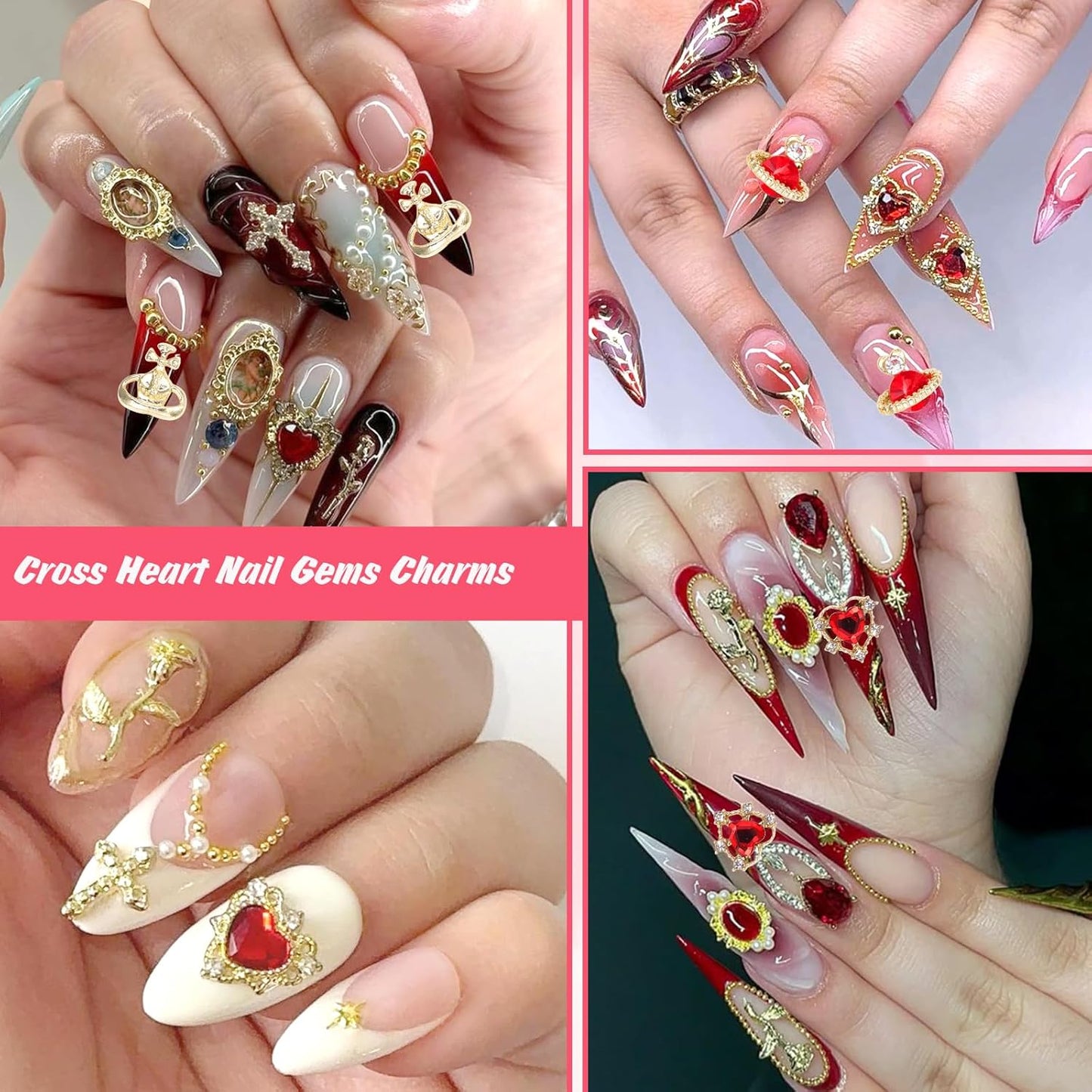 2 Boxes Metal Gold Nail Charms and Gems, 3D Alloy Crown Heart Planet Nail Gems Charms, Golden Bows Star Nail Studs, Gold Pearls Beads for Nails Art Designs DIY Accessories-Velvo Beauty