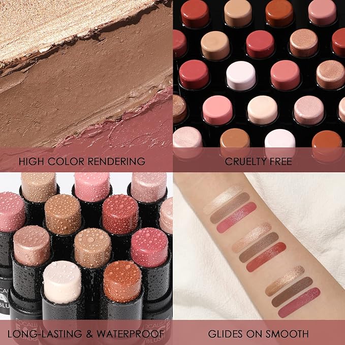 FOCALLURE 3 Pcs Cream Contour Sticks,Shades with Highlighter & Bronzer & Blush,Non-greasy Long-wear Face Contouring Pen,Easy to Sculpt the Face and Create a Lightweight Finishing Makeup,MEDIUM-DEEP-Velvo Beauty