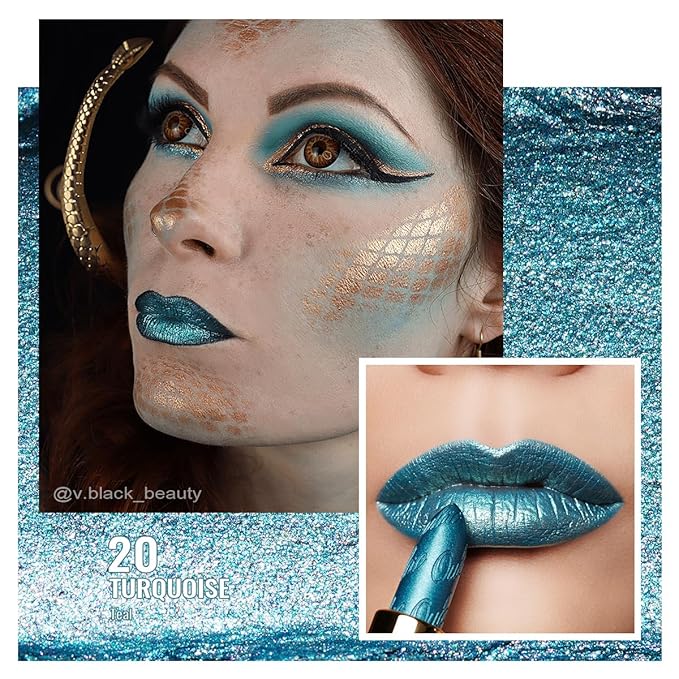 Oulac Metallic Green Lipstick for Women with Metallic 3D Shine, Lightweight Hydrating Formula, High-Impact Lip Color, Vegan Beauty, Full Coverage Lip Makeup, Turquoise (20)-Velvo Beauty