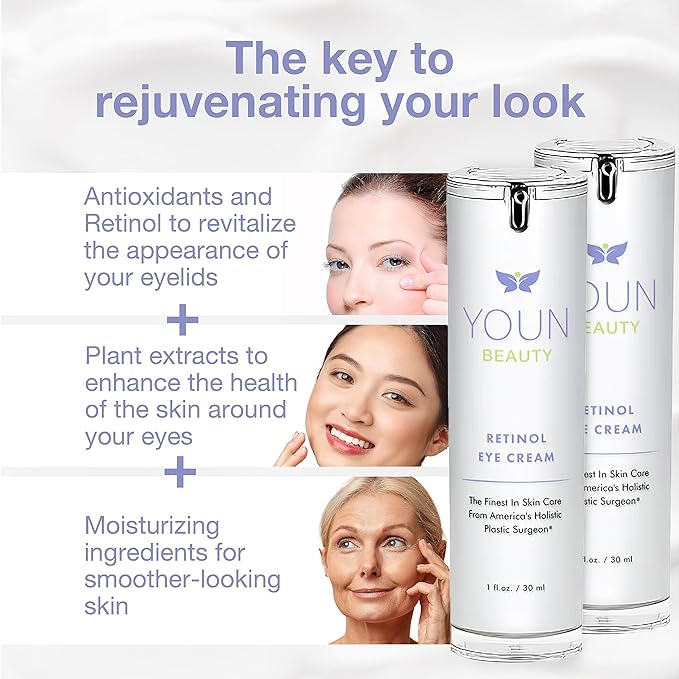 YOUN Beauty Retinol Eye Cream by Holistic Plastic Surgeon Dr. Anthony Youn – Paraben-Free Night Eye Cream with 1% Retinol and Hyaluronic Acid – Under Eye Cream for Hydration and Skin Firming, 1 Fl Oz-Velvo Beauty