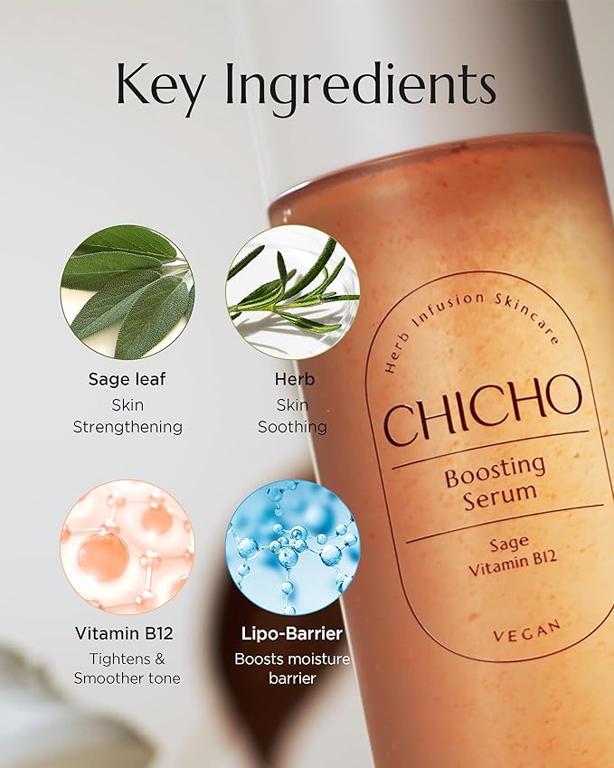 CHICHO Boosting Serum - Korean Face Spray Essnece with 88% Sage Leaf Water Vitamin B12 Niacinamide - Glow Skin Hydrating Sensitive Skin Vegan Clean Formula, 3.38 fl.oz.-Velvo Beauty