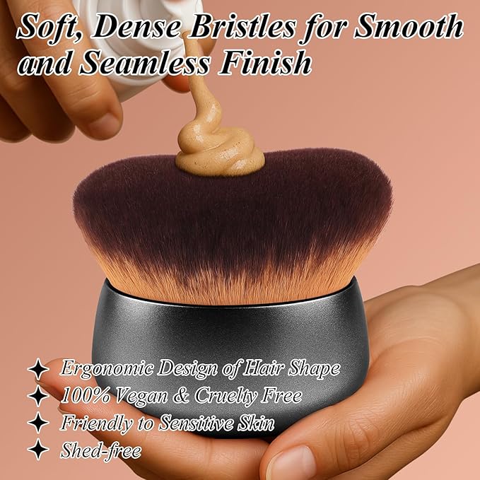 75MM Extra Large Self Tanner Kabuki Makeup Brush – Ultra Soft Dense Vegan Bristles for Body Makeup, Bronzer & Foundation–Applies Tanning Mousse, Lotion & Self Tanner–Black, Wet & Dry-Velvo Beauty