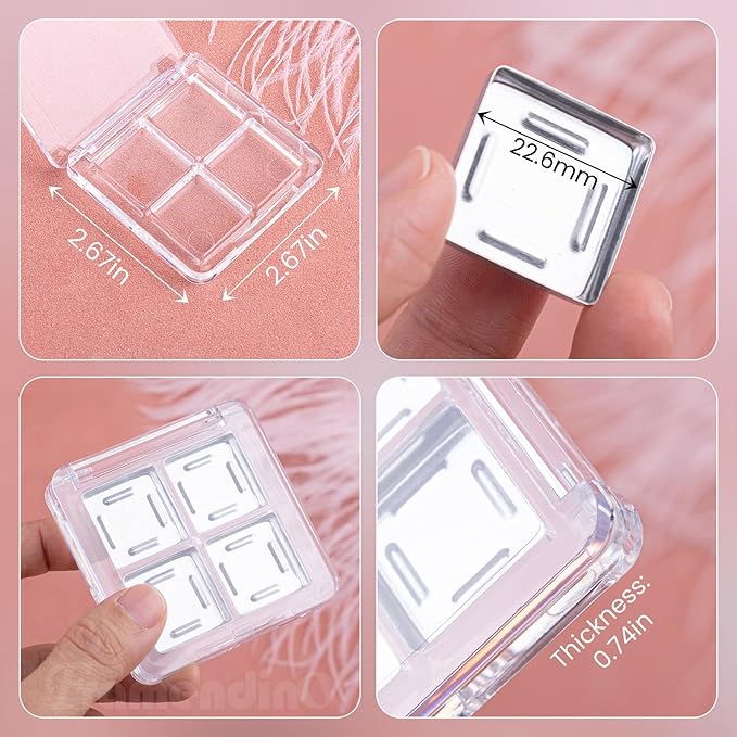 Framendino, 4 Sets Acrylic Empty Eye Shadow Pallet 4 Grids Eye Shadow Storage Case with Acrylic Seal for DIY Craft-Velvo Beauty