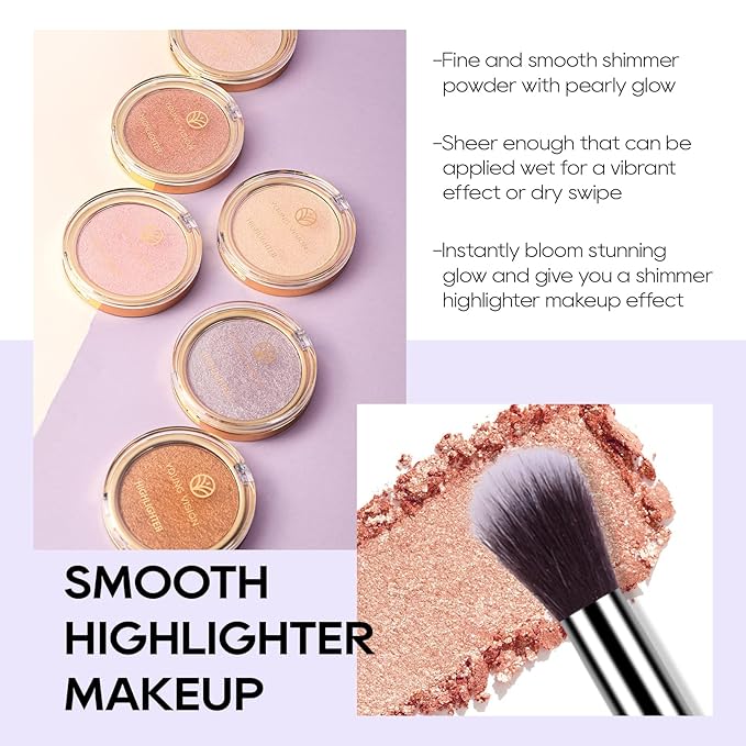 Baked Highlighter Powder Palette, Makeup Highlighter Powder Palette Sheer Shimmering Finish Face Highlighters Makeup Iluminadores de Maquillaje #05 Gold Brown-Velvo Beauty