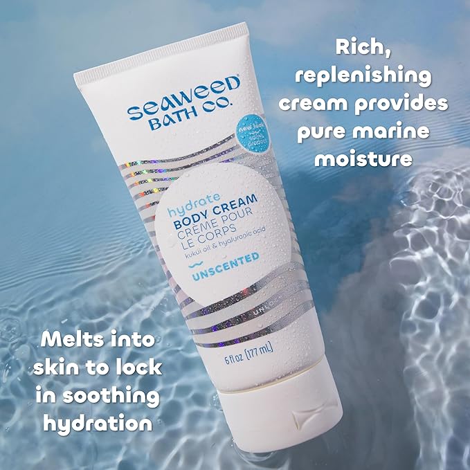 Seaweed Bath Co. Hydrate Body Cream - Unscented | Nourishing Moisturizer for Body and Hands | With Vitamin E, Hyaluronic Acid and Shea Butter For Dry Skin | 6 oz-Velvo Beauty