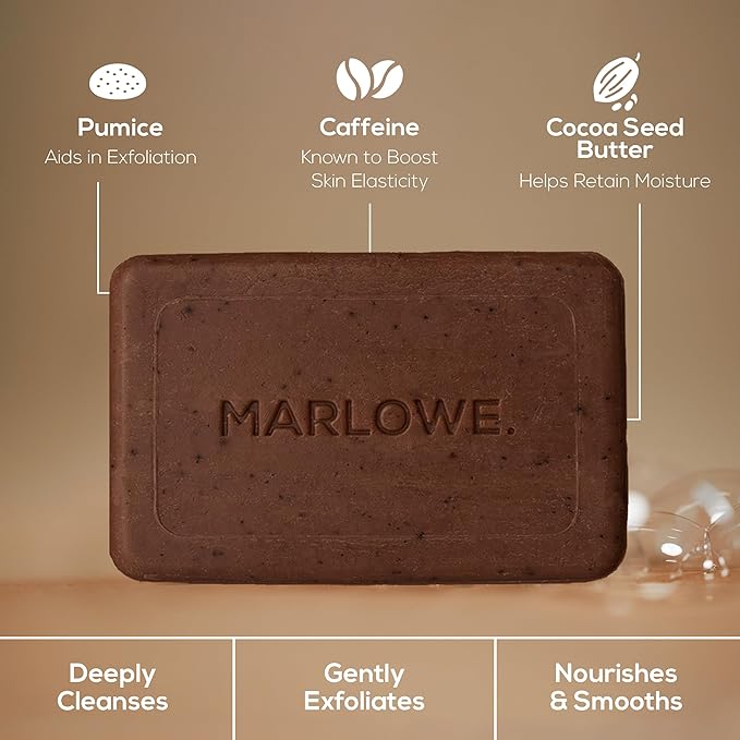 MARLOWE. No. 109 Coffee Bar Soap 7 oz (6 Bars) – Exfoliating Body Scrub for Men with Natural Extracts, Caffeine, Coffee Bean & Cocoa Butter – Energizing Fresh Brewed Scent-Velvo Beauty