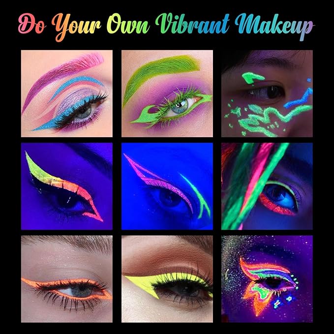 BOBISUKA UV Shimmer Glow Liquid Eyeliner Set, 7 Colors Glitter Neon Colored Eyeliners Pen, Colorful Waterproof Pigmented Graphic Liners, Metallic Eye Makeup Kit for Rave Accessories Party-Velvo Beauty