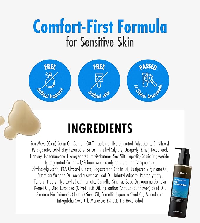 Deep Melting Mud Pore Cleansing Oil - Gentle Make Up Facial Oil Cleanser with Boryeong Mud, Sunflower Seed & 7 Fermented Oils - Vegan & Non-Comedogenic Korean Skincare (6.76 fl oz)-Velvo Beauty