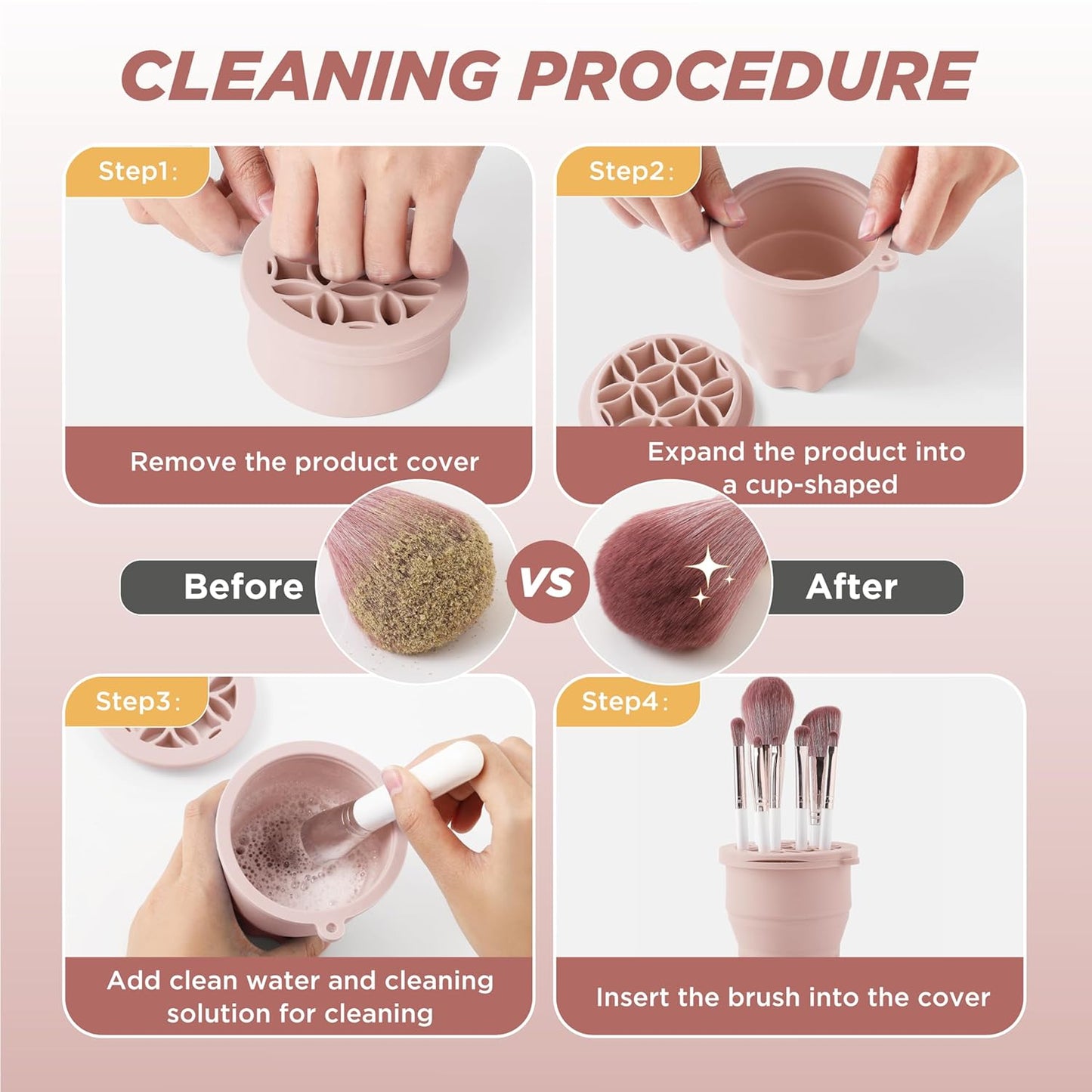 Makeup Brush Cleaner - Foldable Silicone Makeup Brush Cleaner Mat with Brush Storage Holder Makeup Brush Cleaning Bowl Cosmetic Brush Washing Tool for Cleaning Organizer and Drying (Nude Pink)-Velvo Beauty