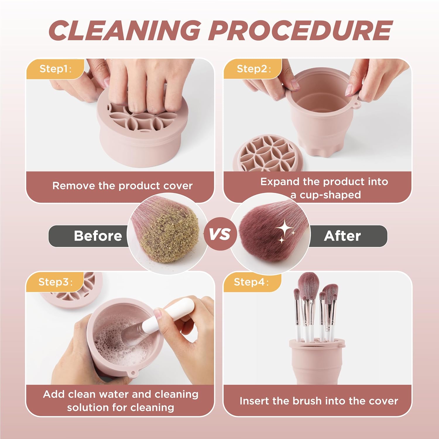 Makeup Brush Cleaner - Foldable Silicone Makeup Brush Cleaner Mat with Brush Storage Holder Makeup Brush Cleaning Bowl Cosmetic Brush Washing Tool for Cleaning Organizer and Drying (Nude Pink)-Velvo Beauty