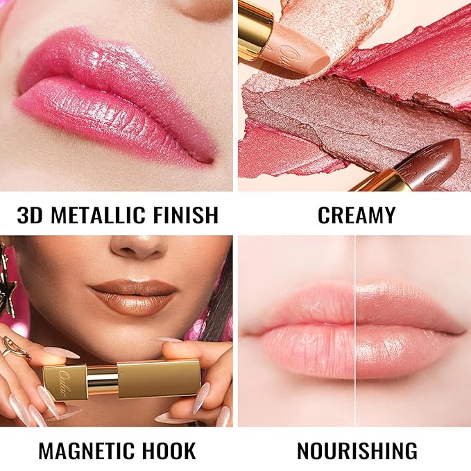 Oulac Coral Orange Lipstick for Women with Metallic 3D Shine Lightweight Hydrating Formula, High Impact Lip Color, Vegan Beauty, Full Coverage Lip Makeup, Christmas Gifts for Women, Be Happy(05)-Velvo Beauty