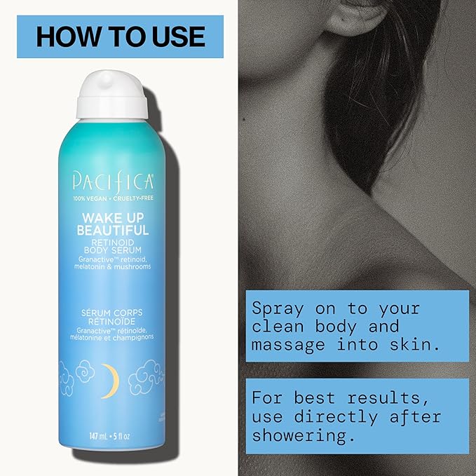 Pacifica Spray Lotion for Body - Wake Up Beautiful Body Serum – Overnight Retinoid Body Treatment, Spray-On Hydrating Serum with Granactive Retinoid, Mushrooms & Melatonin, Plumps & Renews Skin, Vegan-Velvo Beauty