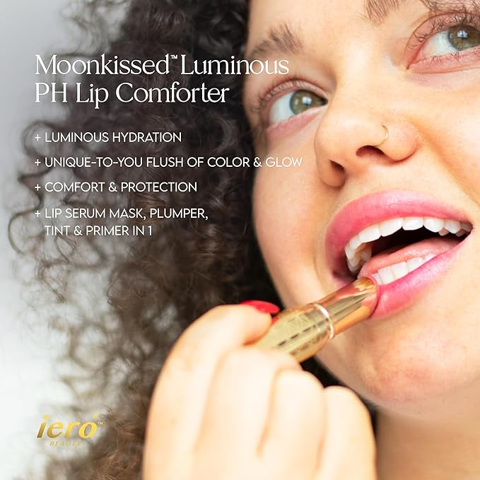 ieró Beauty Moonkissed Luminous PH Tinted Lip Balm w/Shea Butter & Vitamin E, Lip Care Moisturizer, Lip Plumper for Soft & Supple Lips, Paraben Free, Vegan, Sheer Rose w/Golden-Pink Shimmer-Velvo Beauty