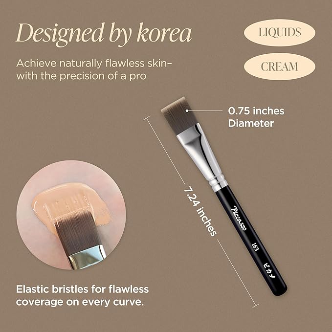 Piccasso 163 Foundation Brush – Dense Makeup Brush for Liquid & Cream Foundation, Soft Synthetic Bristles for Flawless Coverage and Face Makeup, Professional Korean Beauty Tool for Daily-Velvo Beauty