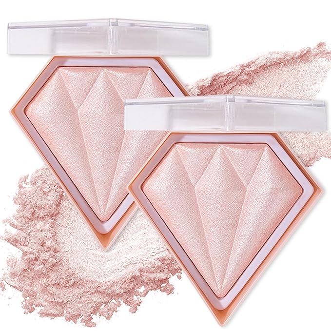 2PCS Fairy Pink Highlighter Makeup Palette Face Powder Highlighters Iluminadores De Maquillaje Shimmer Glitter Diamond Highlighter Blush Powder Makeup Palette-Velvo Beauty