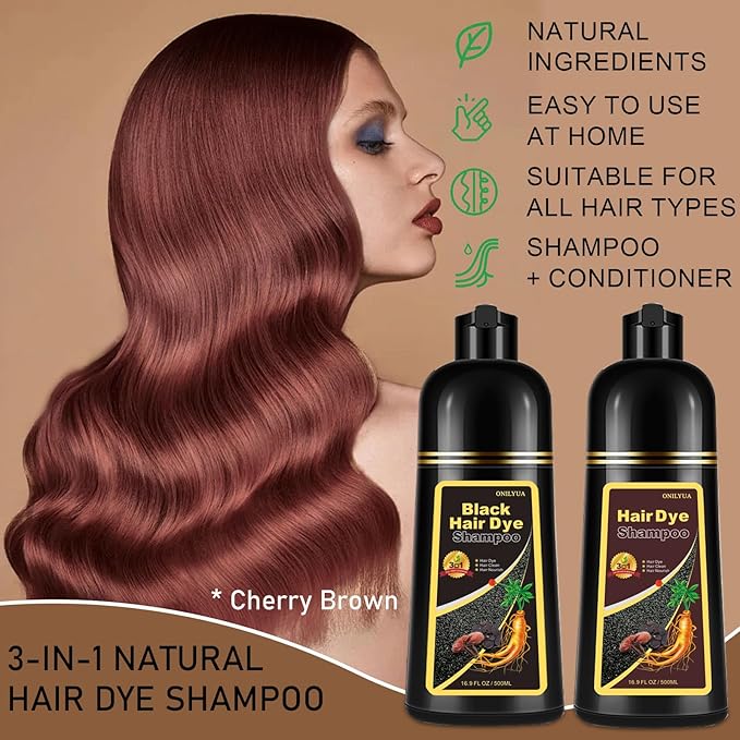 Cherry Brown Hair Dye Shampoo 3 in 1, Magic Reddish Brown Color Shampoo for Women Men, Instant Hair Dye Shampoo Colors Hair in Minutes, Color Shampoo Hair Dye, Natural Formula for All Hair Types-Velvo Beauty