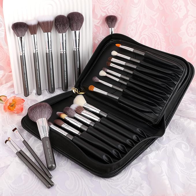 Docolor Professional Makeup Brush Set 29Pcs Makeup Brushes Valentines Day Gifts Premium Goat Synthetic Fiber Foundation Face Powder Blush Concealer Eyeshadows Make Up Brushes with PU Leather Case-Velvo Beauty