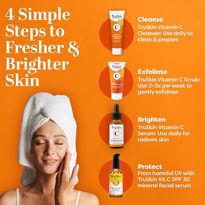 TruSkin Vitamin C Gentle Face Scrub - Brightening Daily Face Exfoliator for All Skin Types - Softens & Smooths Skin with Vitamin C, Yuzu Lemon, and Exfoliating Bora Bora White Sand - 4 Fl. Oz-Velvo Beauty