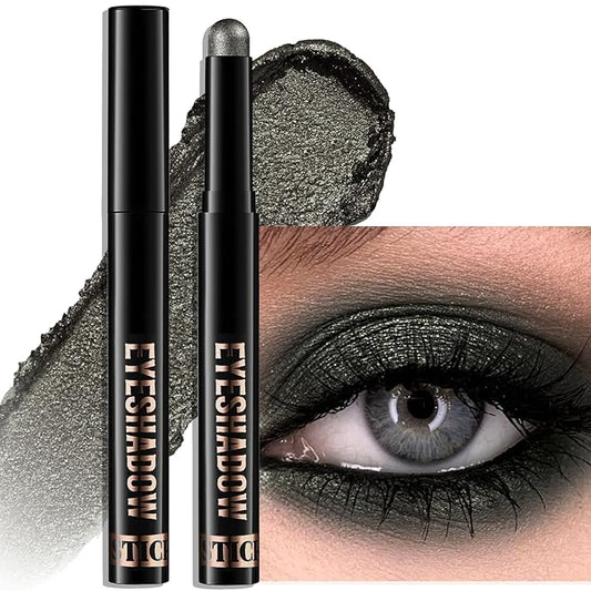Black Shimmer Eyeshadow Stick, Waterproof Cream Eye Shadow Pencil Long-Lasting Crease-Proof Glitter Eyeshadow Crayon Smooth High Pigmented Highlighter Blendable Neutral Eye Shadow Liner Makeup-Velvo Beauty