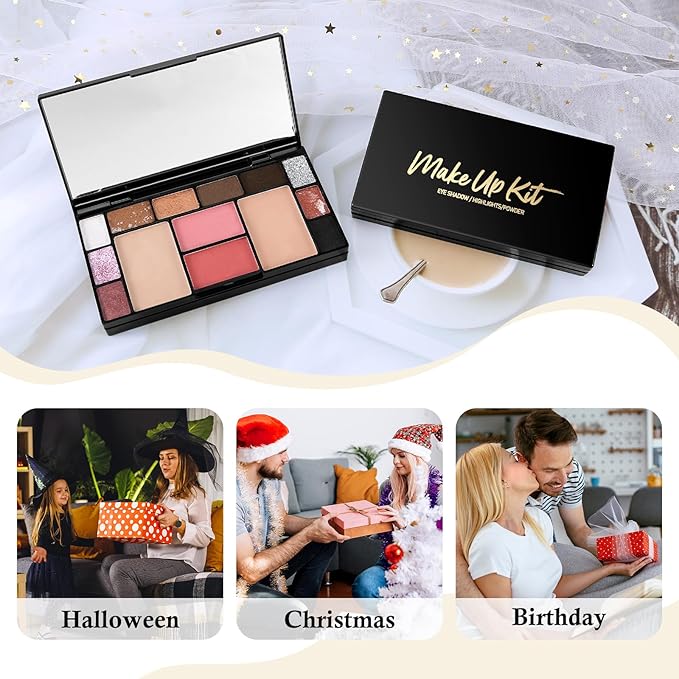 Makeup Palette Set, Makeup Kit for Women, 19 Color Makeup Set Include Matte Glitter Eyeshadow, Contour, Highlighter, Concealer, Eyebrow Powder, Blush, Mirror, Makeup Brush, Sponge-Velvo Beauty