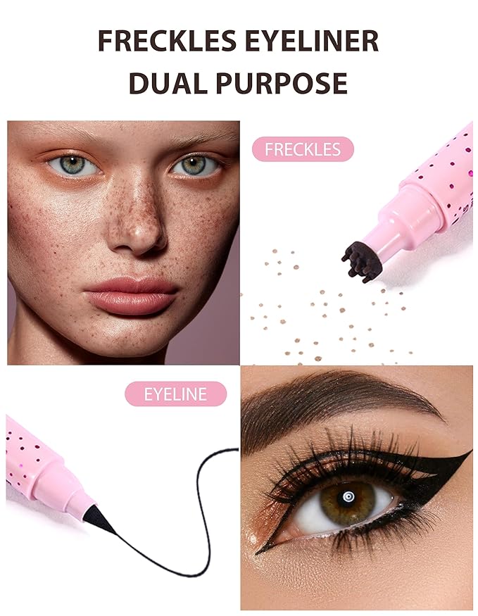 Erinde Waterproof Freckle Stamp Pen, Dual Ended Fake Freckle & Black Liquid Eyeliner, Long Lasting Quick Dry Faux Freckles Stamp Freck Pen for Natural Sunkissed Makeup, B1 LIGHT-Velvo Beauty