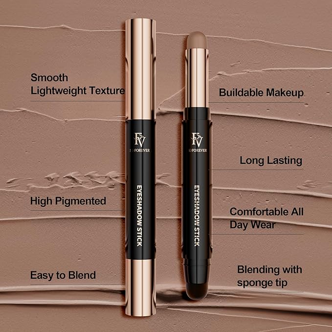 FV Long Lasting Cream Eyeshadow Stick, Waterproof & High Pigmented Eye Shadow Sticks Duo with Blending Sponge, Crease-Proof & Natural Finish Eyeshadow Pencil, Vanilla Matte-Velvo Beauty