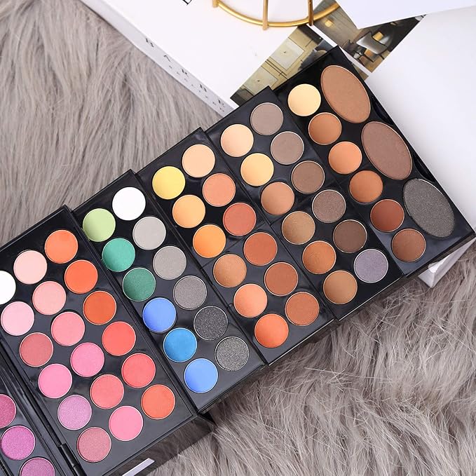 All In One Makeup Kit 142 Ultimate Colors Matte Shimmer Eyeshadow Palette Colorful Gifts For Women 3 blush 3 Sponge Brushs 3 Eyebrow Powder Professional Cosmetics Fashion Women Makeup Case Full Make U-Velvo Beauty