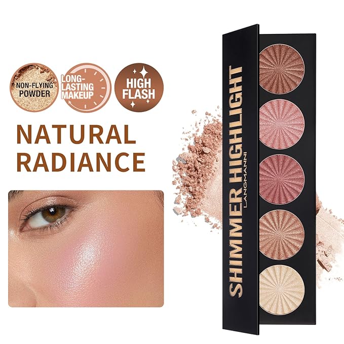 Highlighter Powder Palette, 5 Colors Makeup Palette Contour Palette Eyeshadow Makeup Kit Waterproof Long Lasting Brilliant Lighten Skin Color Professional Versatile Face Shading Set(1, brown, Large)-Velvo Beauty