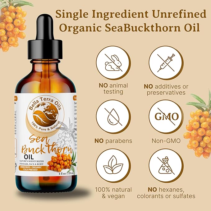 Bella Terra Oils - Organic Sea Buckthorn Oil 8oz - Cold-Pressed Treasure, Bursting with Omega-3 & Omega-6, A Radiant Glow in Every Bottle-Velvo Beauty