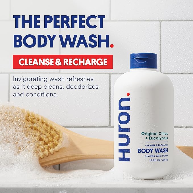 Huron Body Wash Scent Duo - Citrus + Eucalyptus & Sandalwood + Black Pepper Scents - Men’s Body Wash - Made With Coconut Oil, Vitamin E & Witch Hazel - Vegan, Cruelty-Free - 2 Pack, 12.2 fl oz-Velvo Beauty
