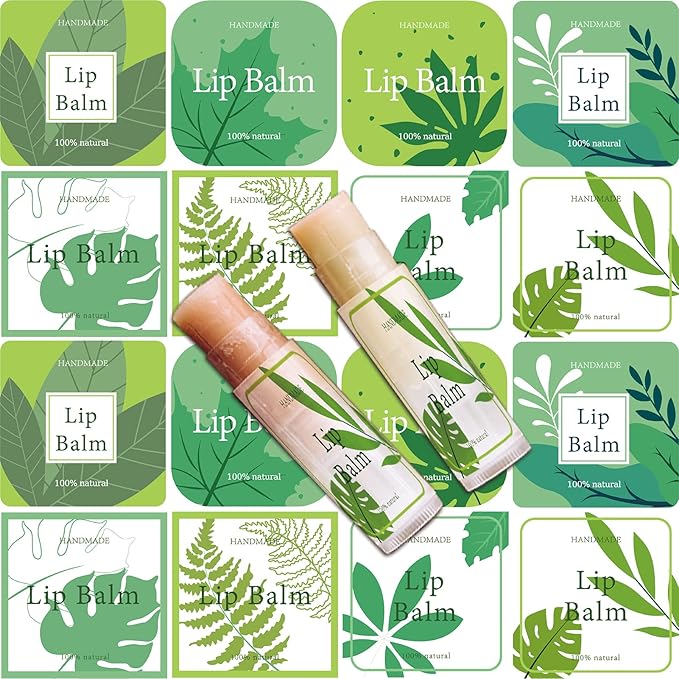 CRASPIRE Lip Balm Labels 80pcs Homemade Lip Balm Labels 2” Clear Lip Balm Labels for Tubes Printable Waterproof Lip Balm Stickers Labels for Lip Balm Handcream Candle Container(Leaves-Green)-Velvo Beauty