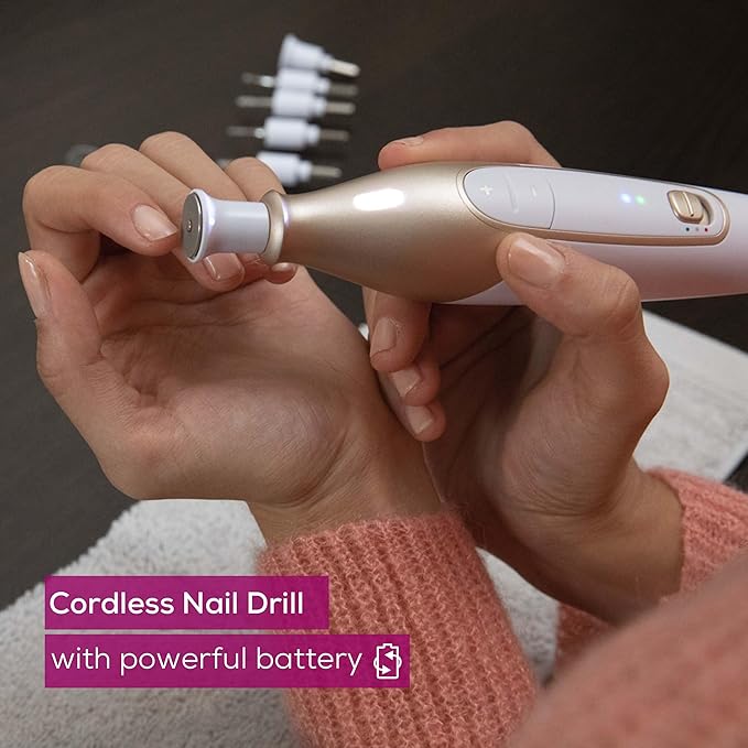 Beurer MP64 Nail Drill Kit, Cordless Electric Nail File with 10 Attachments and LED Light, Electric Manicure Set with Adjustable Speed, E-File for Manicure and Pedicure, with Storage Case-Velvo Beauty