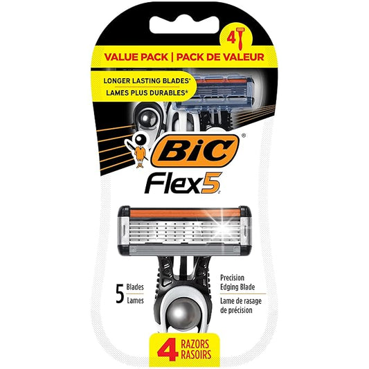 BIC Flex 5 Disposable Razors for Men, Sensitive Skin Razor For a Smooth, Comfortable and Close Shave, 4 Piece Razor Set-Velvo Beauty