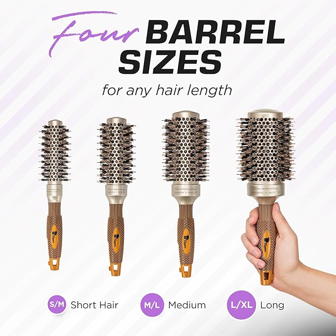 Fagaci Professional Round Brush with Natural Boar Bristle for Blow Drying, Nano Technology Ceramic + Ionic for Voluminous Healthy Hair Styling | Includes 4 Styling Clips-Velvo Beauty