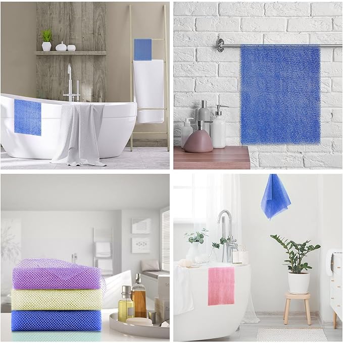 UJFQBH 3 Pieces African Bath Sponge African Net Long Net Bath Sponge Exfoliating Shower Body Scrubber Back Scrubber Skin Smoother,Great for Daily Use (Purple,Blue,Off-White)-Velvo Beauty