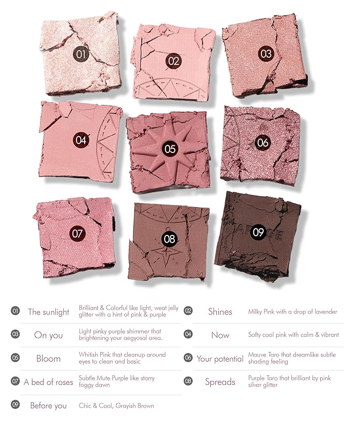HOLIKA HOLIKA My Fave Mood 10 Pick the Rose - 9 Colors Eye Palette - Warm Tone Rose, Brown & Marsala - Matte Shimmer Eyeshadow Kit - Multipurpose for Blusher - Flawless Finish, Soft-Velvo Beauty