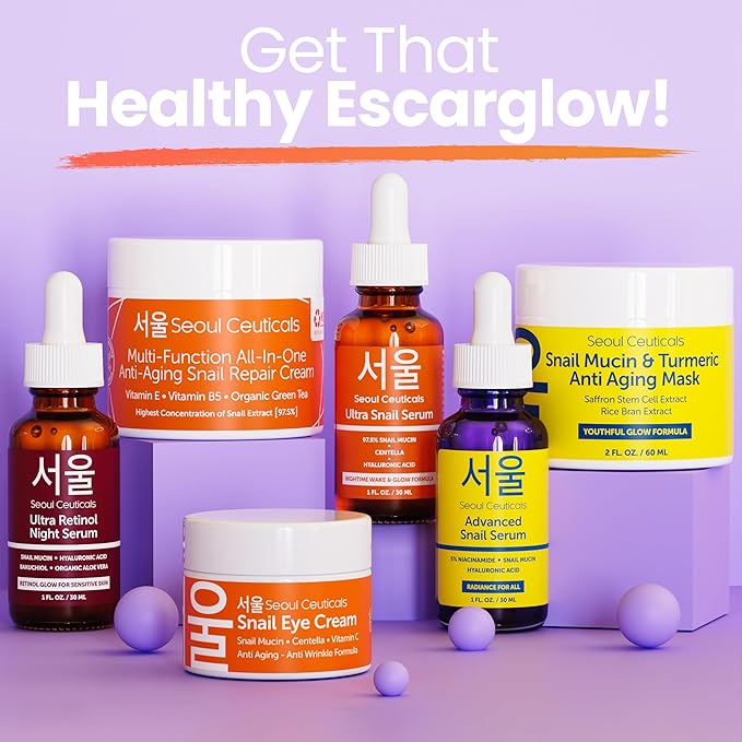 SeoulCeuticals Korean Skin Care 97.5% Snail Mucin Serum – K Beauty Skincare Night Serum Hyaluronic Acid for Face - Centella Anti Wrinkle Serum 1oz-Velvo Beauty