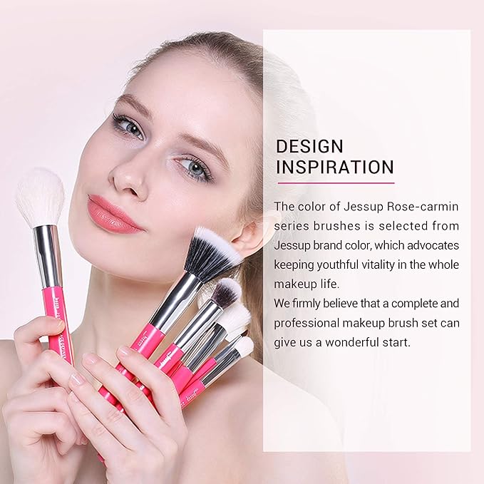 Jessup Brand 25pcs Professional Makeup Brush Set Beauty Cosmetic Foundation Powder Blusher Eye Shadow Blending Concealer Highlight Natural-Synthetic Hair Brushes Set (Rose Carmine/Silver)-Velvo Beauty
