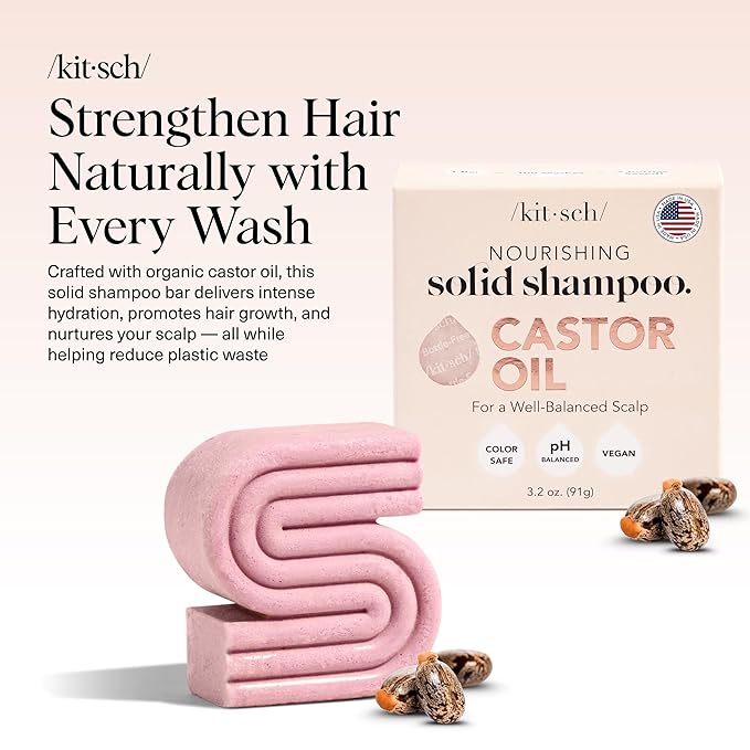 Kitsch Castor Oil Shampoo Bar Soap - Hydrating & Moisturizing Hair Care - Organic Castor Oil Solid Shampoo for Hair Growth & Scalp Nourishment - Silicone & Paraben-Free, Vegan, Made in USA - 3.2oz-Velvo Beauty