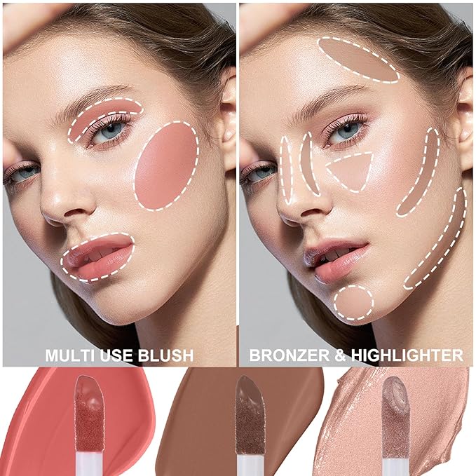 3Pcs Liquid Contour Makeup Trio with Bronzer Shade, Blush, Highlighter for Sculpted Makeup, Matte Finish Liquid Contour Set Easy to Create a Lightweight Look, Longwear Waterproof Formula (3, 9, 14)-Velvo Beauty