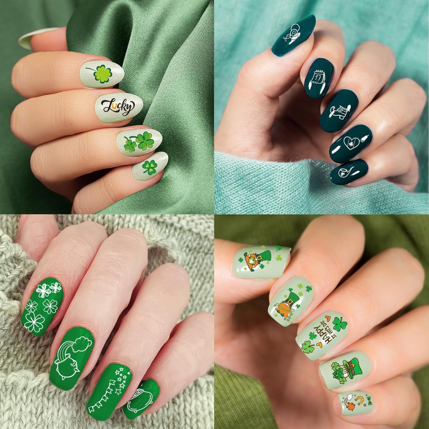 Whaline 10Pcs St. Patrick's Day Nail Art Stamping Plates Kit Shamrock Gnome Image Stamp Templates Irish Nail Art Plates for Holiday DIY Print Manicure Salon Design Gift-Velvo Beauty