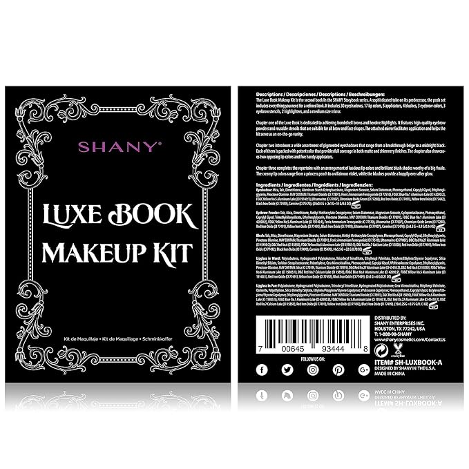 SHANY Luxe Book Makeup Set - All In One Travel Cosmetics Kit with 30 Eyeshadows, 15 Lip Colors, 5 Brushes, 4 Pressed Blushes, 3 Brow Colors, and Mirror-Velvo Beauty