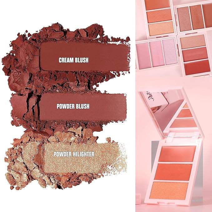 3D Blush Palette, Multi-Use Makeup Powder Pink Blush Palette Glow Makeup Cream Blush For Cheeks, Lightweight, Smooth, Blendable, Contour & Highlight Face for Shimmery Or Matte Finish(04#)