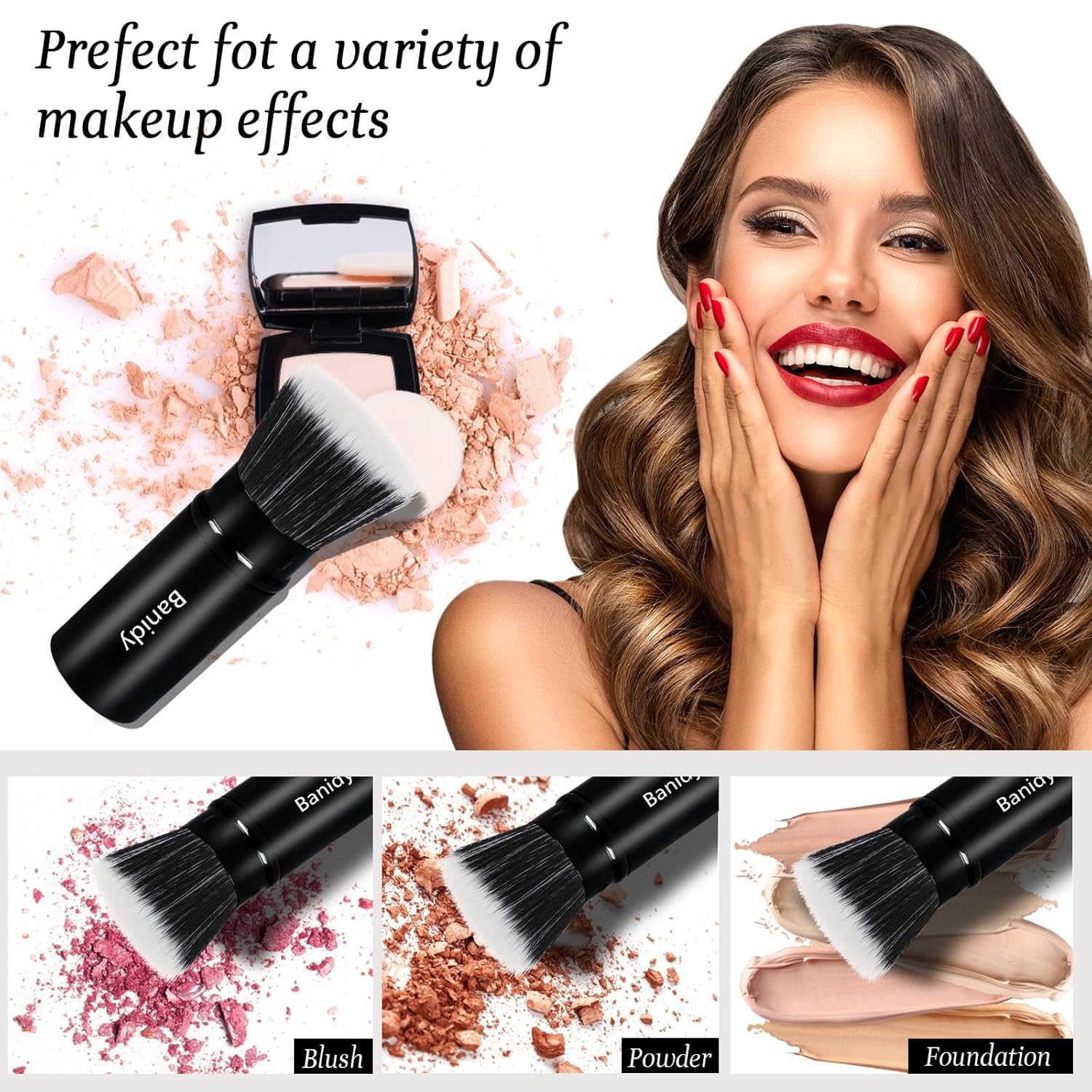 Foundation Makeup Brush Flat Top Kabuki Face Blush Liquid Powder Foundation Brush Retractable Travel Brush for Blending Liquid, Cream or Flawless Powder Cosmetics-Velvo Beauty