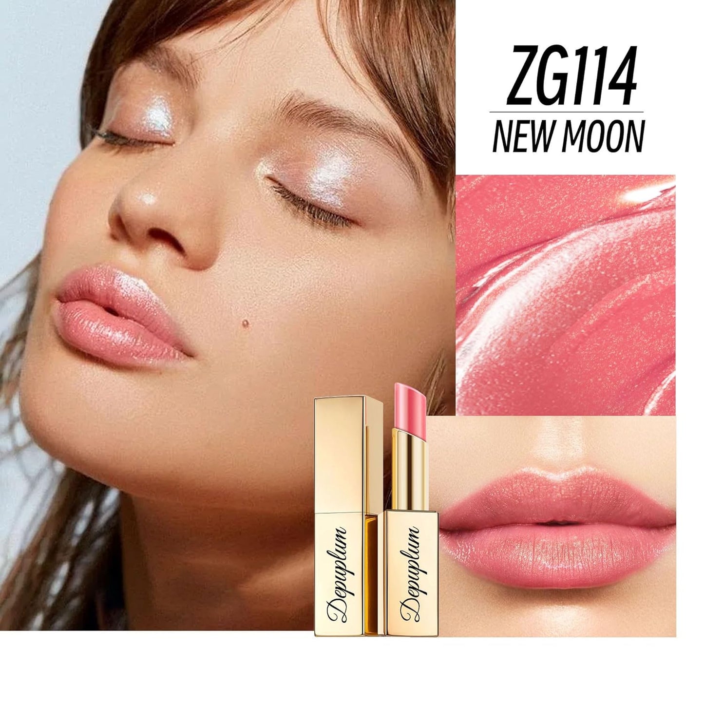 Nude Pink Lipstick Moisturizing for Women Shimmer Tinted Lip Balm Hydrating Nourishing Lip Gloss Vegan& Cruelty Free Lip Makeup, ZG114 New Moon-Velvo Beauty